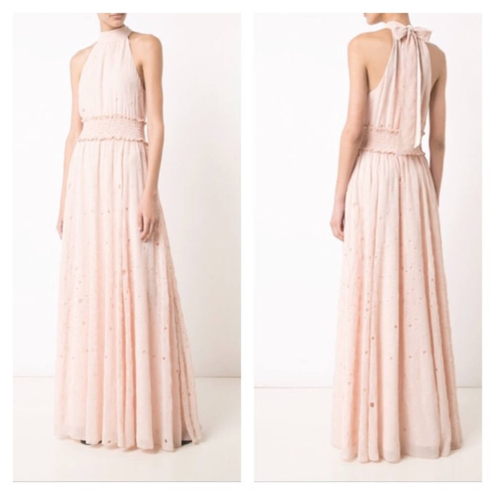 Zac Posen Calypso smocked waist halter eyelet gown